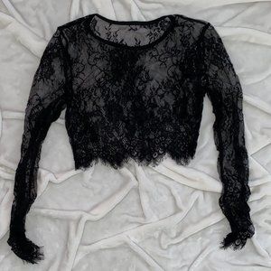 Lace Long Sleeve Crop Top | Black | NWOT